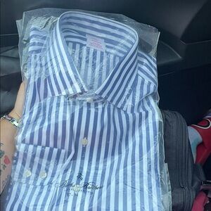 Brooks Brothers Navy and White Striped Dress Shirt